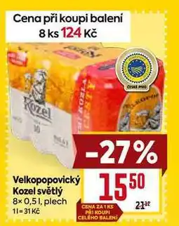 Billa Velkopopovický Kozel 11°, světlý ležák (8 kusů) 0.5l plech nabídka