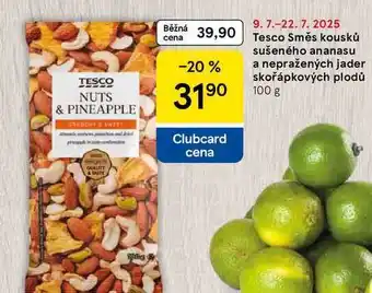 Tesco Tesco Směs kousků sušeného ananasu a nepražených jader skořápkových plodů, 100 g nabídka