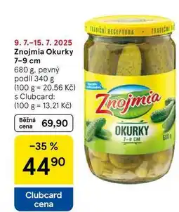 Tesco Znojmia Okurky 7-9 cm, 680 g, pevný podíl 340 g nabídka