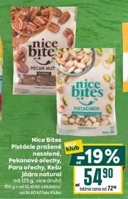 Billa Nice Bites Pistácie pražené nesolené, Pekanové ořechy, Para ořechy, Kešu jádra natural nabídka