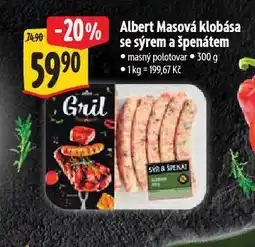 Albert Masová klobása se sýrem a špenátem nabídka