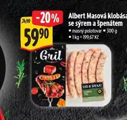 Albert Masová klobása se sýrem a špenátem nabídka