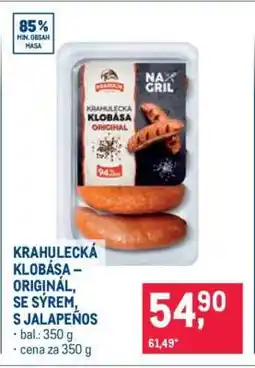Makro Krahulecká klobása originál, se sýrem, s jalapeños nabídka