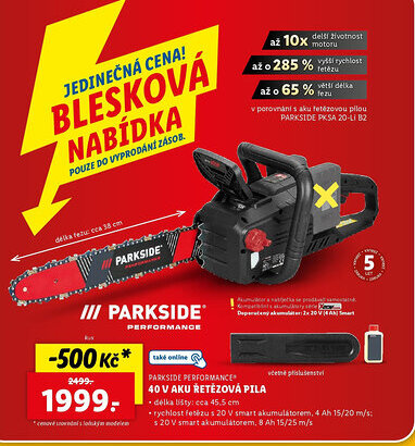 Lidl PARKSIDE PERFORMANCE® 40 v aku řetězová pila nabídka