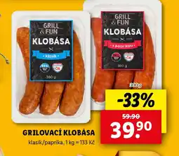 Lidl Grilovací klobása nabídka