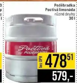 Jip Poděbradka Poctivá limonáda různé druhy 30l nabídka