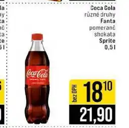 Jip Coca Cola různé druhy Fanta pomeranč shokata Sprite 0,5l nabídka