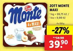 Lidl ZOTT MONTE MAXI, 4x 100 g nabídka