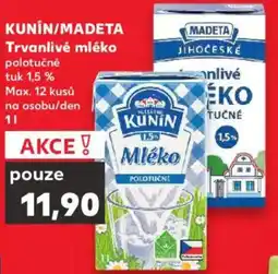 Kaufland KUNIN/MADETA Trvanlivé mléko nabídka