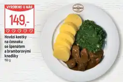 Globus Hovězí kostky na česneku se špenátem a bramborovými knedlíky nabídka