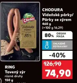 Kaufland CHODURA Vídeňské párky/ Párky se sýrem nabídka