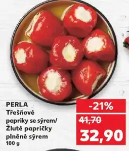 Kaufland Perla Třešňové papriky se sýrem/ Žluté papričky plněné sýrem nabídka