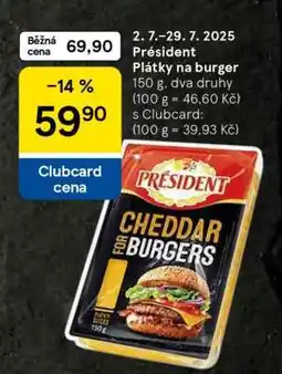 Tesco Président Plátky na burger nabídka