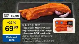Tesco Tesco Grill Master Plátky vepřového boku bez kosti v kouřové BBQ marinádě nabídka