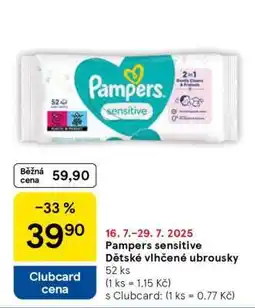 Tesco Pampers sensitive Dětské vlhčené ubrousky nabídka