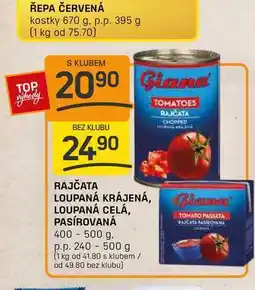 Flop RAJČATA LOUPANÁ KRÁJENÁ, LOUPANÁ CELÁ, PASÍROVANÁ 400 - 500 g. p.p. 240 -500 g nabídka