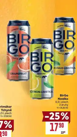 Billa BirGo Nealko 0,5l, plech nabídka