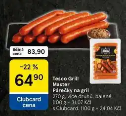 Tesco Tesco Grill Master Párečky na gril, 270 g, více druhů nabídka