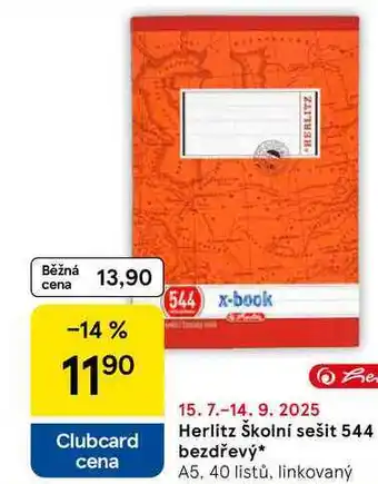 Tesco Herlitz Školní sešit 544 bezdřevý, A5, 40 listů, linkovaný nabídka
