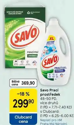 Tesco Savo Prací prostředek, 48-50 PD. více druhů nabídka