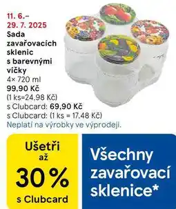 Tesco Sada zavařovacích sklenic s barevnými víčky, 4x 720 ml nabídka