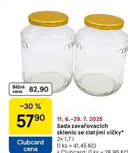 Tesco Sada zavařovacích sklenic se zlatými víčky, 2x 1,7 l nabídka