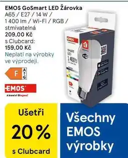 Tesco EMOS GoSmart LED Žárovka, A65/E27/14 W/ 1400 Im Wi-Fi / RGB / stmívatelná nabídka