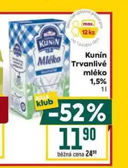Billa Kunín Trvanlivé mléko klub 1,5% 1l nabídka