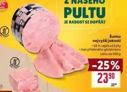 Billa Šunka nejvyšší jakosti 93% vepřové kýty bez přidaného glutamanu cena za 100g nabídka