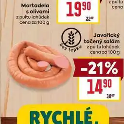 Billa Javořický točený salám lepku z pultu lahůdek cena za 100g nabídka