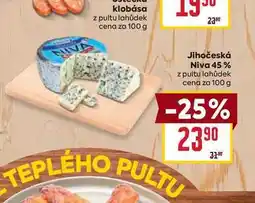 Billa Jihočeská Niva 45% z pultu lahůdek cena za 100g nabídka