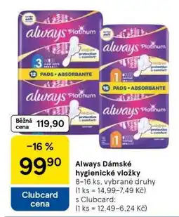 Tesco Always dámské hygienické vložky nabídka