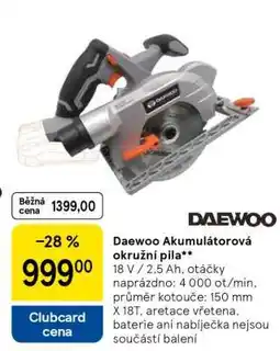 Tesco Daewoo Akumulátorová okružní pila nabídka