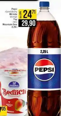 Jip Pepsi různé druhy Mirinda orange 7up zero Mountain Dew nabídka