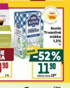 Billa Trvanlivé mléko 1,5% nabídka