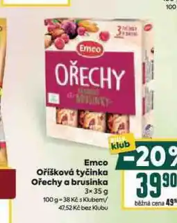 Billa Emco oříšková tyčinka ořechy a brusinka nabídka