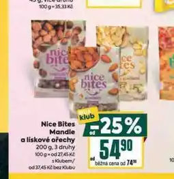 Billa Nice bites mandle a lískové ořechy nabídka