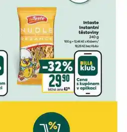 Billa Intaste instantní těstoviny nabídka