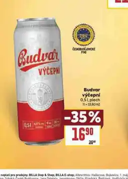 Billa Budvar výčepní nabídka