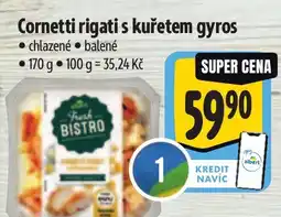 Albert Cornetti rigati s kuřetem gyros nabídka
