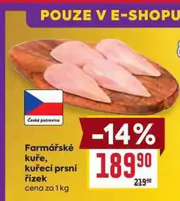 Billa Farmářské kuře, kuřecí prsní řízek cena za 1 kg nabídka