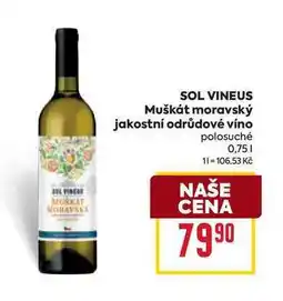 Billa SOL VINEUS Muškát moravský jakostní odrůdové víno polosuché 0,75l nabídka