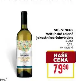 Billa SOL VINEUS Veltlínské zelené jakostní odrůdové víno suché 0,75l nabídka