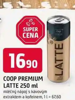 Trefa COOP PREMIUM LATTE 250 ml mléčný nápoj s kávovým LATTE extraktem a kofeinem nabídka