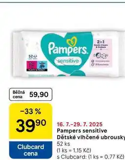 Tesco Pampers sensitive Dětské vlhčené ubrousky, 52 ks nabídka