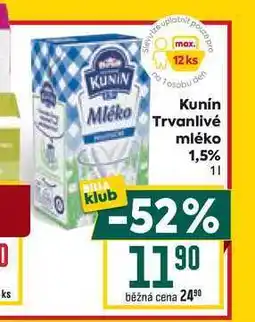 Billa Kunín Trvanlivé mléko 1,5% 1l nabídka
