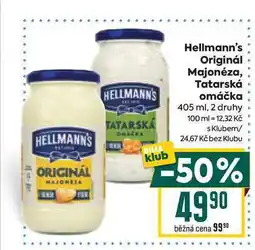 Billa Hellmann's Originál Majonéza, Tatarská omáčka 405 ml nabídka