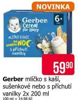 Teta Gerber mlíčko s kaší, sušenkové nebo s příchutí vanilky 2x 200 ml nabídka