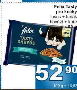 Jip Felix Tasty pro kočky losos +tuňák hovězí + kuře 4x80g nabídka