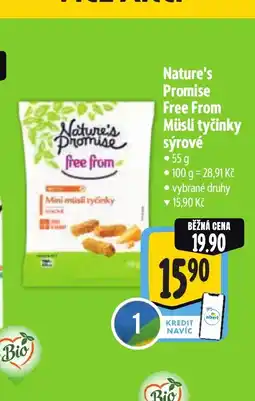 Albert Nature's Promise Free From Müsli tyčinky sýrové nabídka